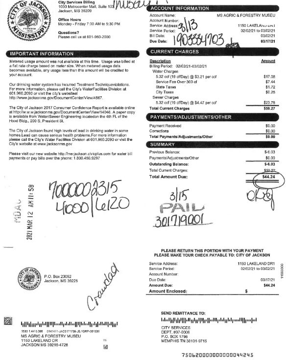 USA CITY OF JACKSON utility bill Word and PDF template